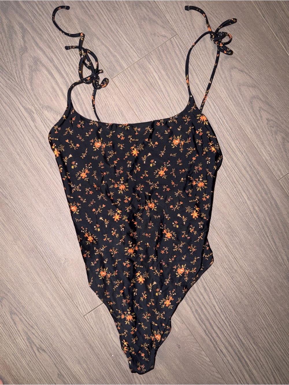 Madewell Black Floral Tie-Strap One-Piece